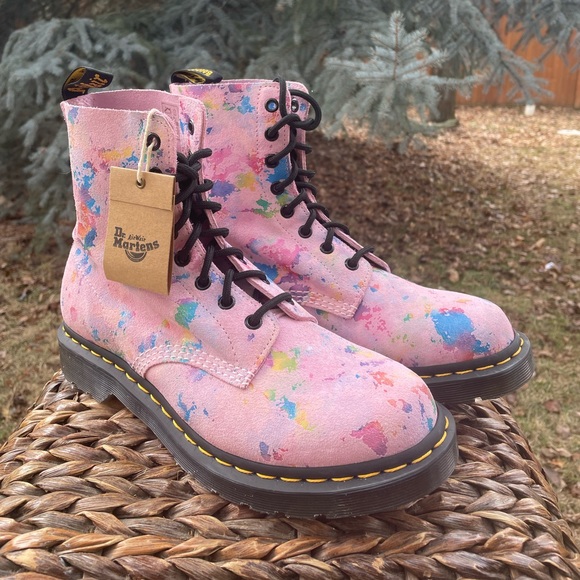 NEW Dr. Martens 1460 Pascal Suede Leather Lace Up Pink Confetti Boots - Picture 3 of 9